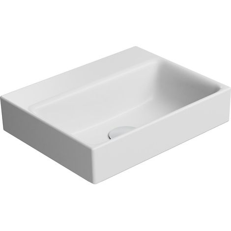 Lavabo en céramique NUBES 40x32cm, sans trou pour robinetterie, blanc mat (1/3)