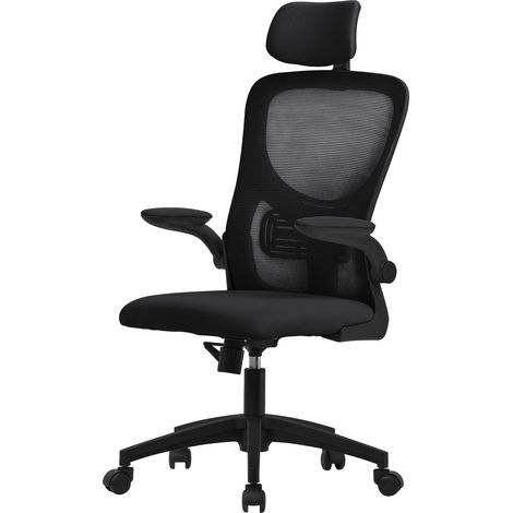 ML-Design Sedia da Ufficio Ergonomica Nera con Poggiatesta Supporto Lombare e Schienale in Rete Reclinabile Regolabile in Altezza con Braccioli Seduta Imbottita a Schiuma Poltrona Girevole con Ruote