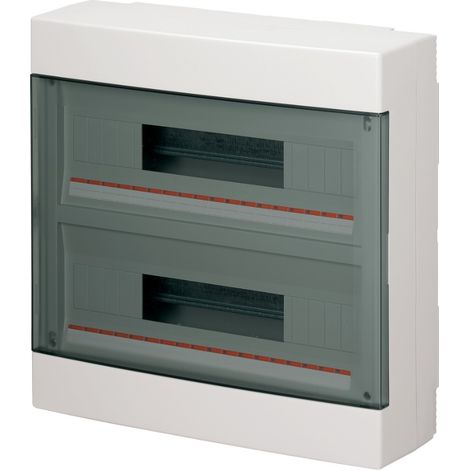 Centralino da parete, 36 (2x18) moduli, con morsettiera 6x10mm, bianco, IP40, sportello reversibile fumè - Elettrocanali EC60036BE (1/2)