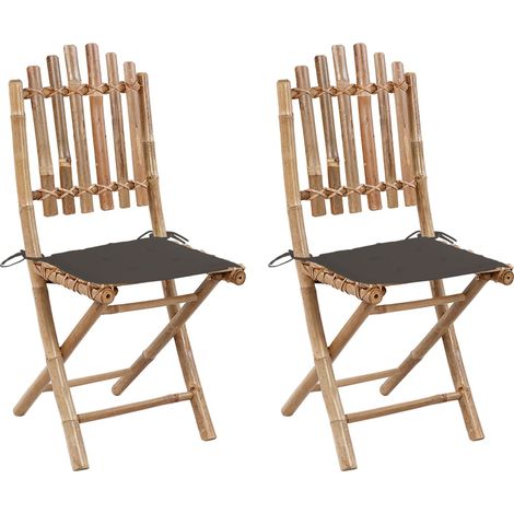Lot de 2 Chaises pliables de jardin,Assise de jardin,Siège de Terrasse avec coussins Bambou CFW65639 (1/5)