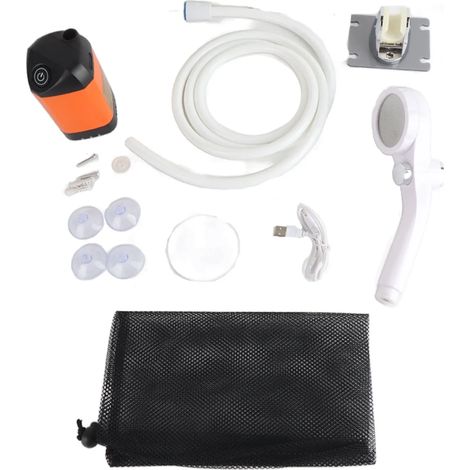 (Orange) Douche de camping portable électrique avec pompe, étanche IPX7, idéale pour le camping, la randonnée, les voyages, la plage et l'arrosage des animaux. (1/4)