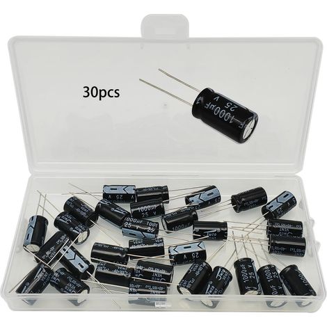30 Pièces Condensateur 1000uF 25V Radial Condensateurs Électrolytiques en Aluminium 1000μF 25Volts 10x17mm Electrolytic Capacitor 1000 uF 0.39x0.67 Pouce