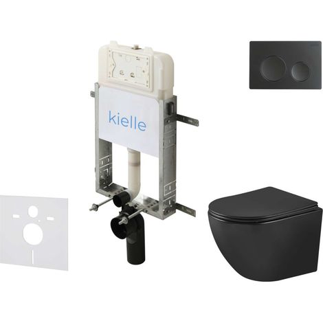 kielle Genesis New - Set bâti-support, WC Oudee, Vortex Rimless+, abattant softclose et bouton-poussoir Gemini New I, noir mat 30528SZ91 (1/5)