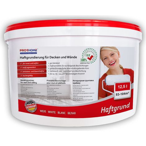 Haftgrund PROFHOME Decken Wand-Grundierung Tapetengrund für Renoviervlies Malervlies Tapeten weiß 12,5 L für 83 - 104 qm