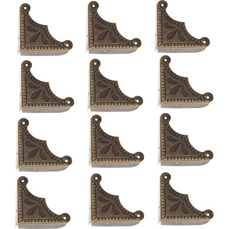 Angoli protettivi 40 x 40 x 9 mm - 12 pezzi Angoli in metallo per scatole di legno - Accessori per protezioni angolari per casse, scatole, mobili, tavoli, bronzo antico retrò vintage