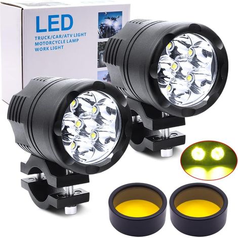 60W Phare Moto Feux Additionnels LED, 2Pcs Phares Avant Phares Supplémentaires pour Moto 12V/24V Anti Brouillard Projecteur Spot Avec Couvercle de Lentille Ambre (1/5)