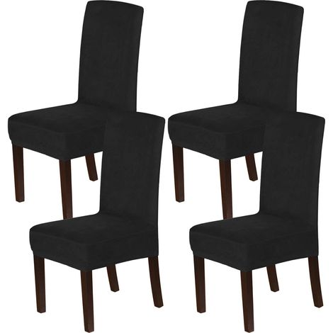 Coprisedie in velluto elasticizzato, set di 4 coprisedie Parson, tessuto lavabile, nero (1/4)