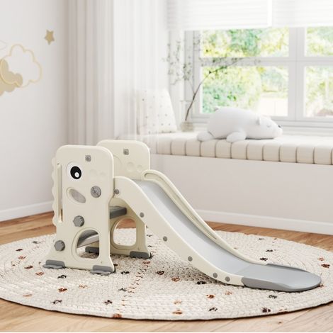 Tobogán infantil 3 en 1 con escalera, aro de baloncesto y balón, plegable (1/5)
