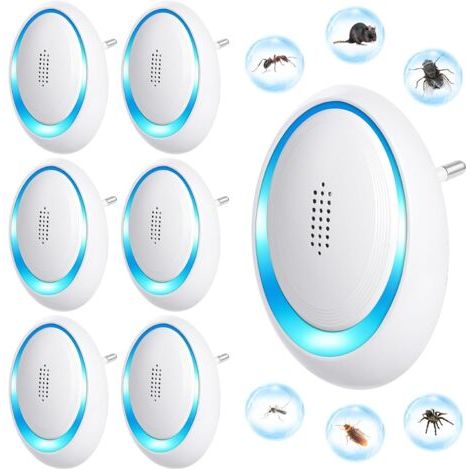 Dispositivo Anti-Ratas y Mosquitos Ultrasónico, 6 Unidades, Silencioso y No Tóxico, Para Interior