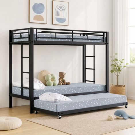Kinder-Etagenbett 90 x 200 cm mit Ausziehbett, schwarzes Metall HAVRYA (1/5)