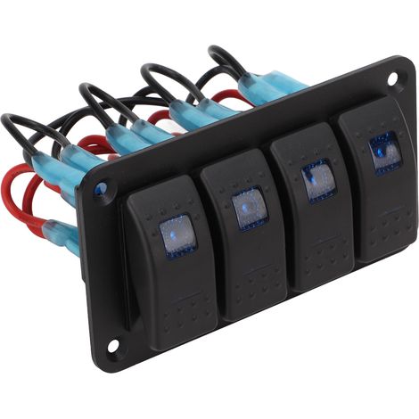 Interrupteur bateau étanche IP65 avec 4 basculeurs LED bleue, protégé contre les courts-circuits pour véhicules 12‑24V (1/5)