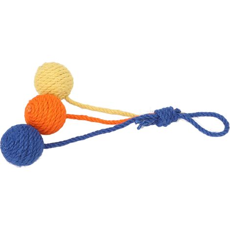 Hängender Sisalball für Katzen, kaubar, bunt, interaktiv, aus Sisalseil, Spielzeug für Haustiere in Innenräumen, rot, gelb, blau (1/5)