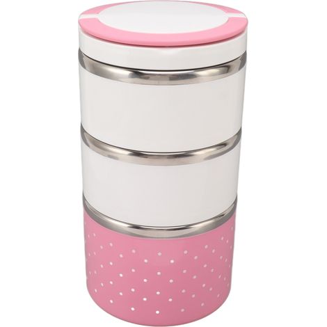 Lot empilable boîte repas thermique inox étanche conserve fraîcheur portable déjeuner rose (1/5)