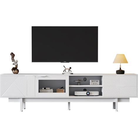 Meuble TV de 200 cm,avec LED,2 tiroirs,TV Lowboard Moderne pour Le Salon,200 x 40 x 50 cm,Blanc (1/5)