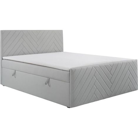 Ensemble complet literie déco tête de lit + sommiers coffre + matelas + surmatelas - 160 x 200 cm - Velours - Gris clair - MAKANA de YSMÉE (1/5)