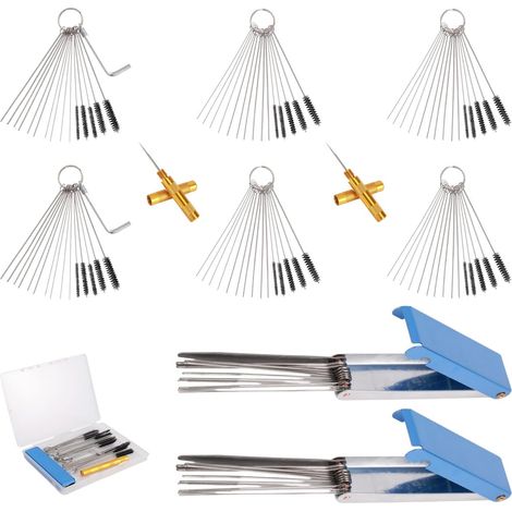 Kit Nettoyage de Carburateur, Kit de Nettoyages la Saleté la Pointe Du Chalumeau avec 30 Brosses en Nylon 60 Aiguilles Nettoyage 26 Fils Nettoyages pour Carburateur et Moteur à Réaction (1/5)