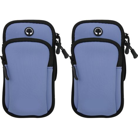 2 Pochettes de Sport pour Téléphone, Brassard de Course 2 Pièces, Sac de Bras avec 2 Compartiments, Bleu Gris (1/5)