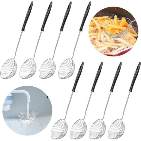 HOXILEELEO - Service à fondue 8 pièces en acier inoxydable Longue poignée ergonomique cm de diamètre 29 5 longueur Pour faire frire et (1/5)