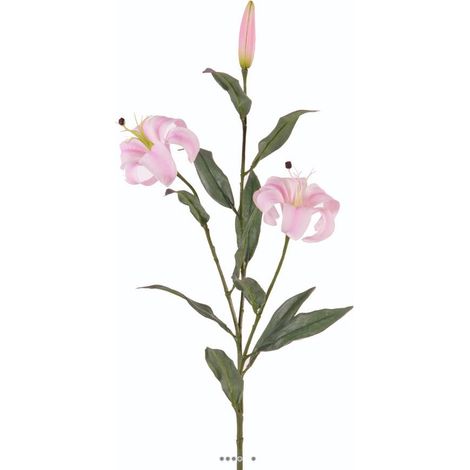 Lys tigré artificiel touché réel H83cm 2 fleurs rose-pâle et 1 bouton - couleur: Rose pâle