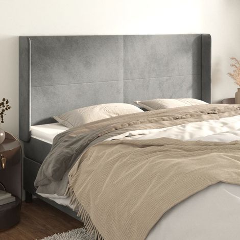 vidaXL Tête de lit avec oreilles Gris clair 183x16x118/128 cm Velours (1/5)