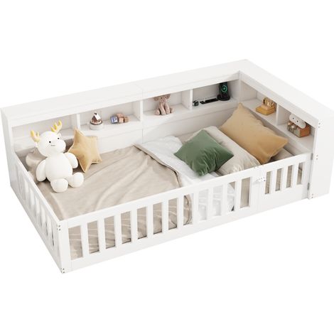 Canapé-lit 90x200 cm avec rangement latéral, prises USB et barrière coulissante, structure en panneaux de particules et MDF, blanc  CHICFURN (1/5)