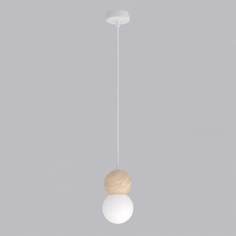 Lampada a sospensione LOOP in acciaio bianco opaco e legno