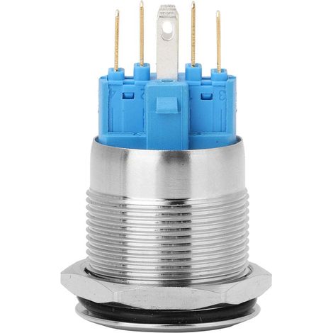 22mm Stainless Steel Push Button Switch, Flat Head Locking, LED Light, 24V DC, 2 NO 2 NC, IP65 Waterproof for Control Panels, Equipment, Users (BLUE) (1/5)