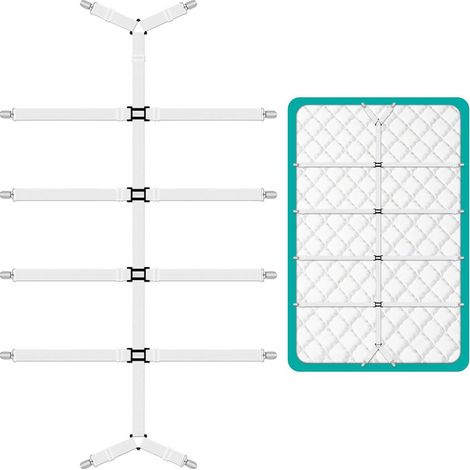 Sangles de fixation de drap réglables, fixateurs de draps avec clips métalliques, bandes élastiques pour maintenir draps, housses de matelas et couvertures de canapé en place, blanc (1/5)