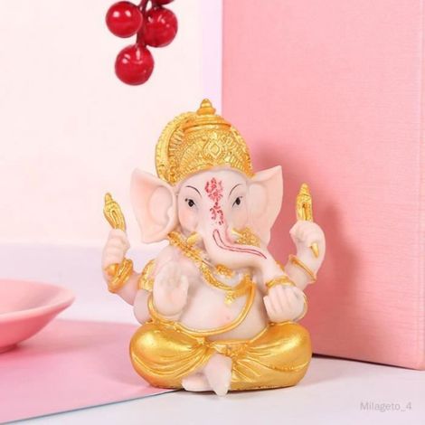 Statue Ganesha - Résine - Décoration Intérieure Extérieure Bureau Maison Jardin - 7 cm x 5,5 cm x 9 cm - 1 Pièce (1/4)