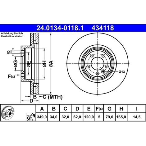 Lot de 2 Disques de frein ATE 24.0134-0118.1 LAND ROVER LR081594