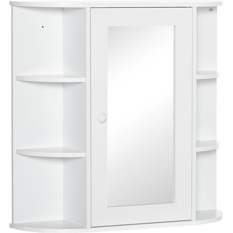 Armoire murale miroir salle de bain, meuble de toilette avec rangement, 1 porte + étagères latérales (1/5)