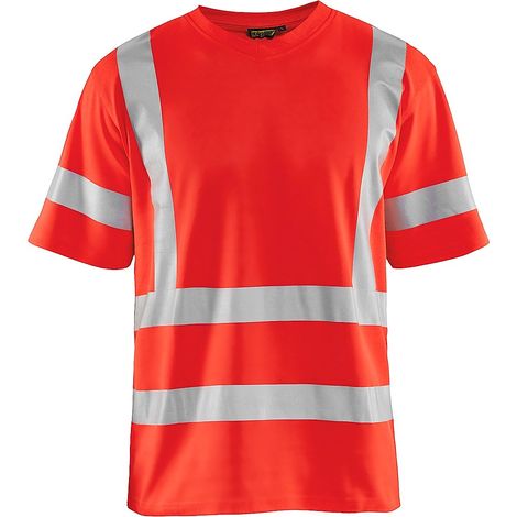 T-shirt de travail haute visibilité col V anti-UV 3380 - Rouge fluo 4XL