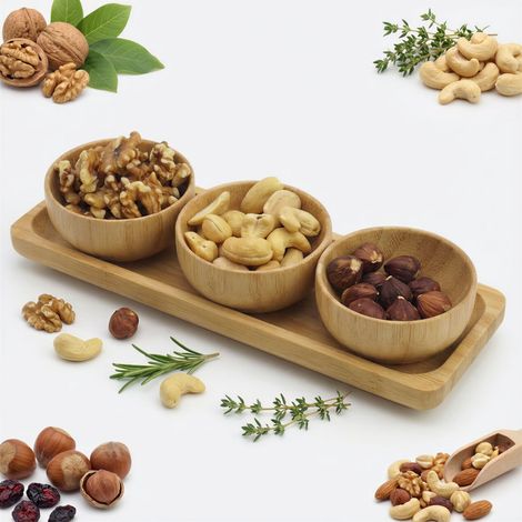 Ciotole e contenitori per salse, intingoli, frutta secca, snack, set da 3, in bambù (1/5)