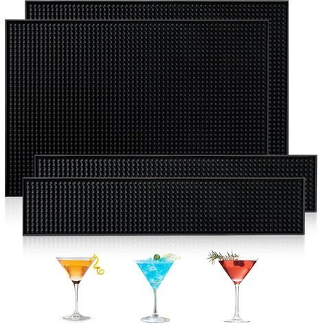 4 Pièces Tapis De Bar, Antidérapant En Silicone, Pliable Noir, Pour Comptoir, Camping Et Fêtes (1/5)