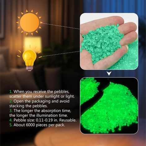 Sable Lumineux pour Aquarium et Vase - Gravier Phosphorescent Vert Décoration pour Jardin Plantes et Poisson - Environ 6000 Pièces (1/5)