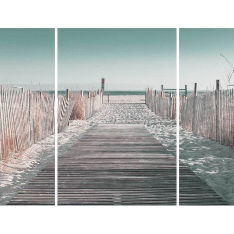 Triptyque sur toile chemin sur la plage 125x97 cm - Impression sur Toile Murale Décorative - Image imprimée en HD sur Toile - Toile sur Châssis en Bois FSC - Fabriqué en France