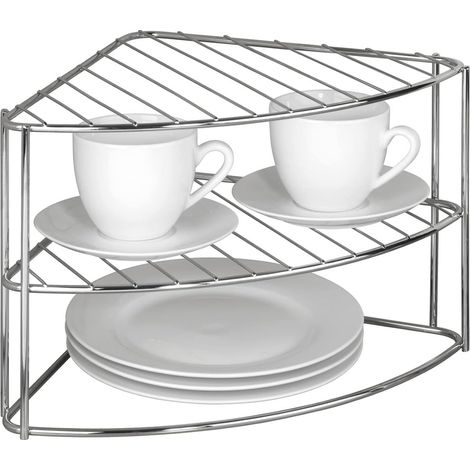 Étagère d'angle pour Assiettes et Tasses - Coin de Cuisine en métal, 35 x 25 x 21 cm, chromé (1/5)