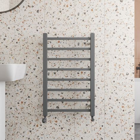 Solaro Designer Anthracite Heated Towel Rail Square Bar Bathroom Radiator Ladder Wall Mounted 800 x 500mm (1/4)