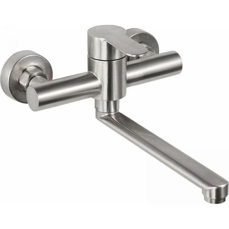 Robinet Mural - Mitigeur Cuisine Acier Inoxydable 304 - Pivotant 360° - Bras 23 cm - Montage Murale Réglable 13,5 à 16,5 cm - Pour Évier Double Bac - 1 Pièce (1/5)