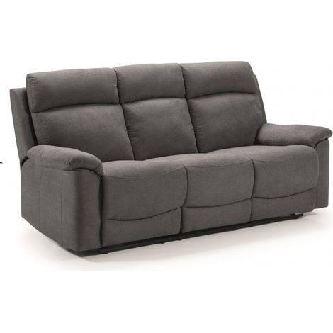 Canapé de 3 places, 2 relax manuel en tissu couleur Gris foncé - Longueur 192 x Profondeur 87 x Hauteur 99 cm (1/3)