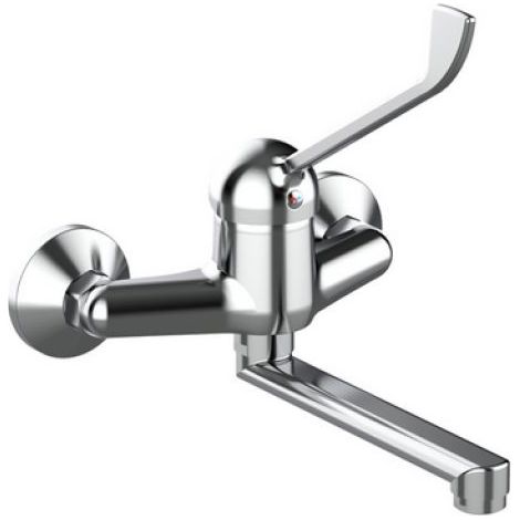 MISCELATORE MONOCOMANDO LAVELLO A MURO CON LEVA CLINICA LINEA TEN Cromo
