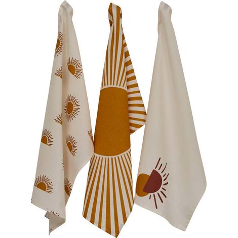 Lot de 3 Torchons de Cuisine "Solaris" 45x70cm Ocre