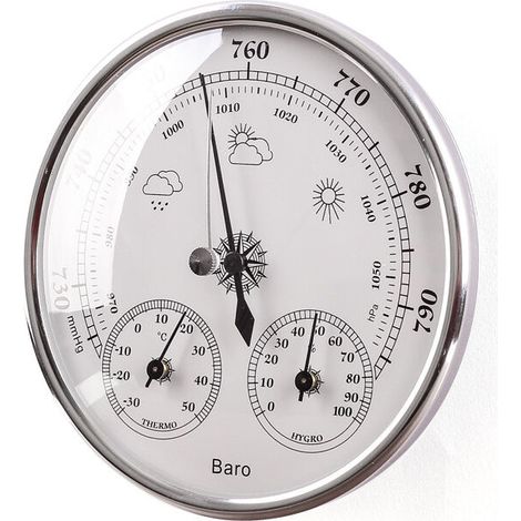 Barometrische Wetterstation mit Barometer und Thermometer-Hygrometer, 3-in-1, wandmontierte analoge Wetterstation für drinnen und draußen, 135,6 cm, Silber, 1 Stück, FLITI (1/4)