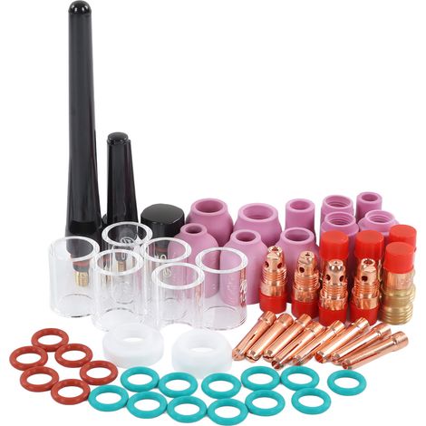 Ensemble de 55 pièces pour soudage TIG : accessoires torches WP 17, 18, 26 avec bagues verre, connecteurs et pince électrode (1/5)