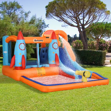 Château gonflable avec souffleur, patchs et matériel de fixation, 350 cm x 250 cm x 185 cm, multicolore