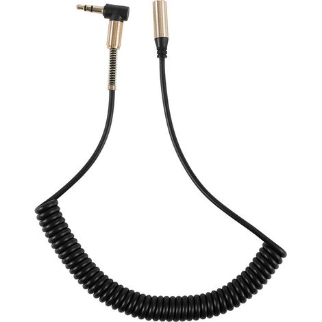 Câble audio spiralé auxiliaire stéréo 3,5 mm mâle vers femelle fiche dorée coudée rallonge jack (1/5)