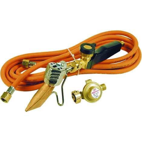 Guilbert Express – Kit de soudage et découpe à flamme 4 pièces – Lance avec panne 45x5mm – Tuyau 4,75m pour travaux zinc et cuivre – Détendeur 2 bar