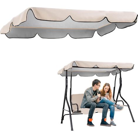 Toldo parasol para columpio de jardín, 195x125cm, toldo para columpio de exterior, toldo de repuesto universal anti-UV para columpio de jardín. (1/5)
