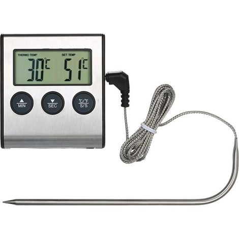 0250°C Thermomètre De Cuisson Des Aliments Avec Fonction De Minuterie D'Alarme, Jauge De Température Des Aliments Pour Cuisine BBQ