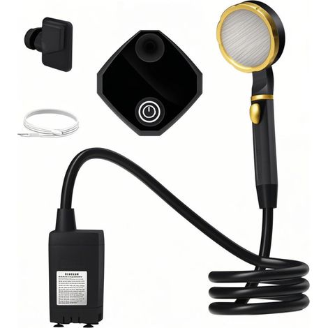 Douche de camping portable avec pompe, affichage numérique intelligent plein écran, batterie 6000 mAh réglable, compatible camping-car jardin (1/5)